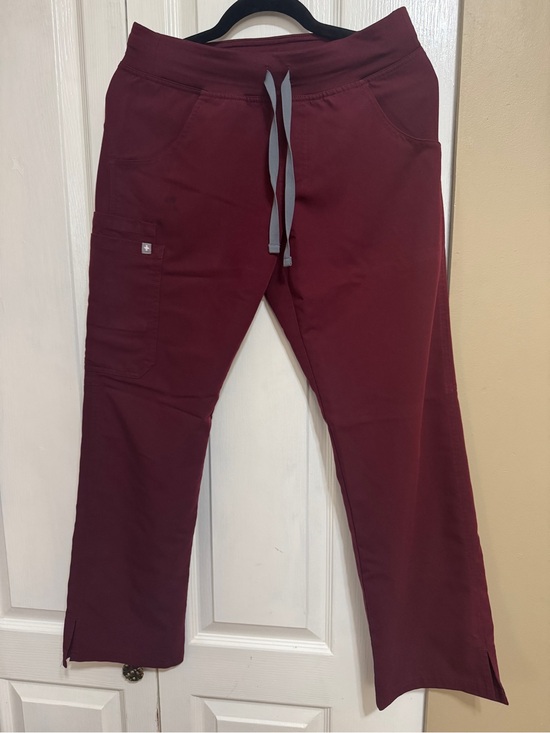Figs Pants - Figs Wide Leg Scrub Pants in Burgundy with Gray Drawstrings